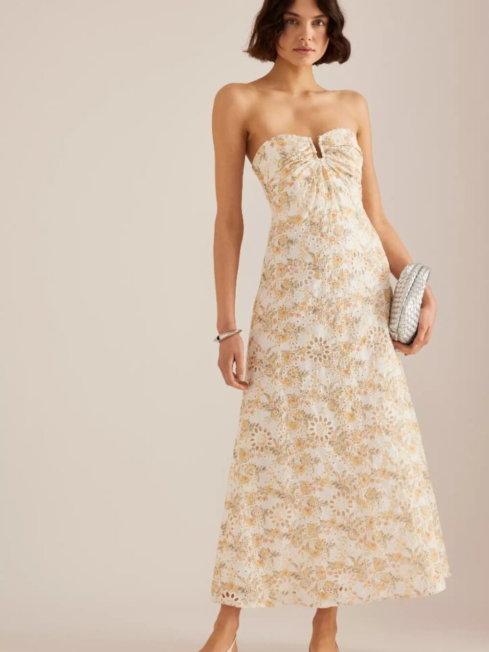 Bardot Women's Lora Broderie Printed Strapless Maxi Dress Yellow Floral Size 12 - Picture 6 of 6